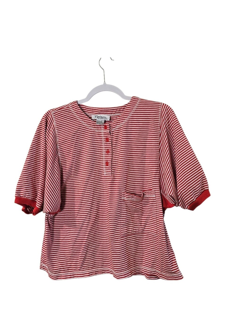 Vintage 80/90s One Pocket Red Stripe Button Up Boxy Tee Medium